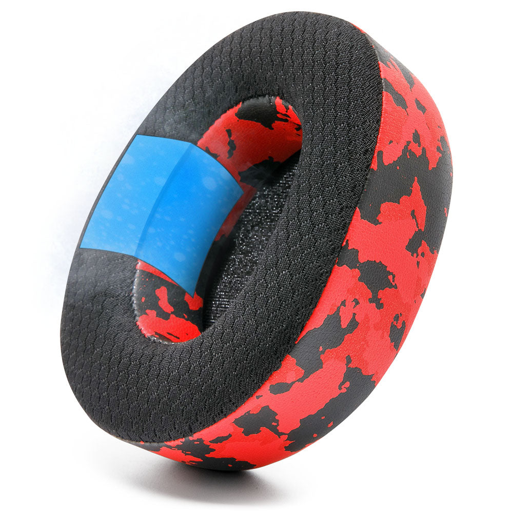 Steelseries Arctis Nova Pro Wireless earpads in red and black design for premium comfort and audio performance.